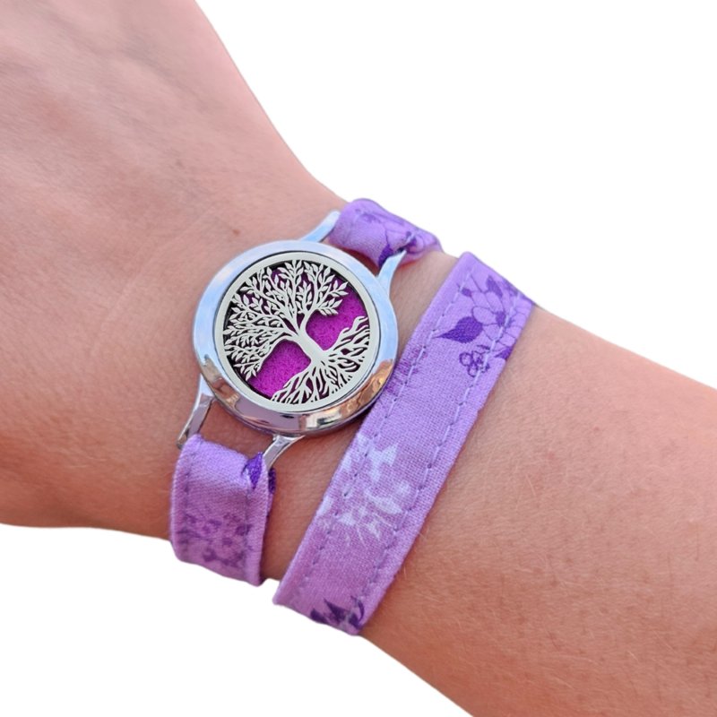 Bracelet personnalisé FOREVEHER avec tissu Lavande rêveuse et médaillon Arbre de Vie Didi – bijou poétique et interchangeable