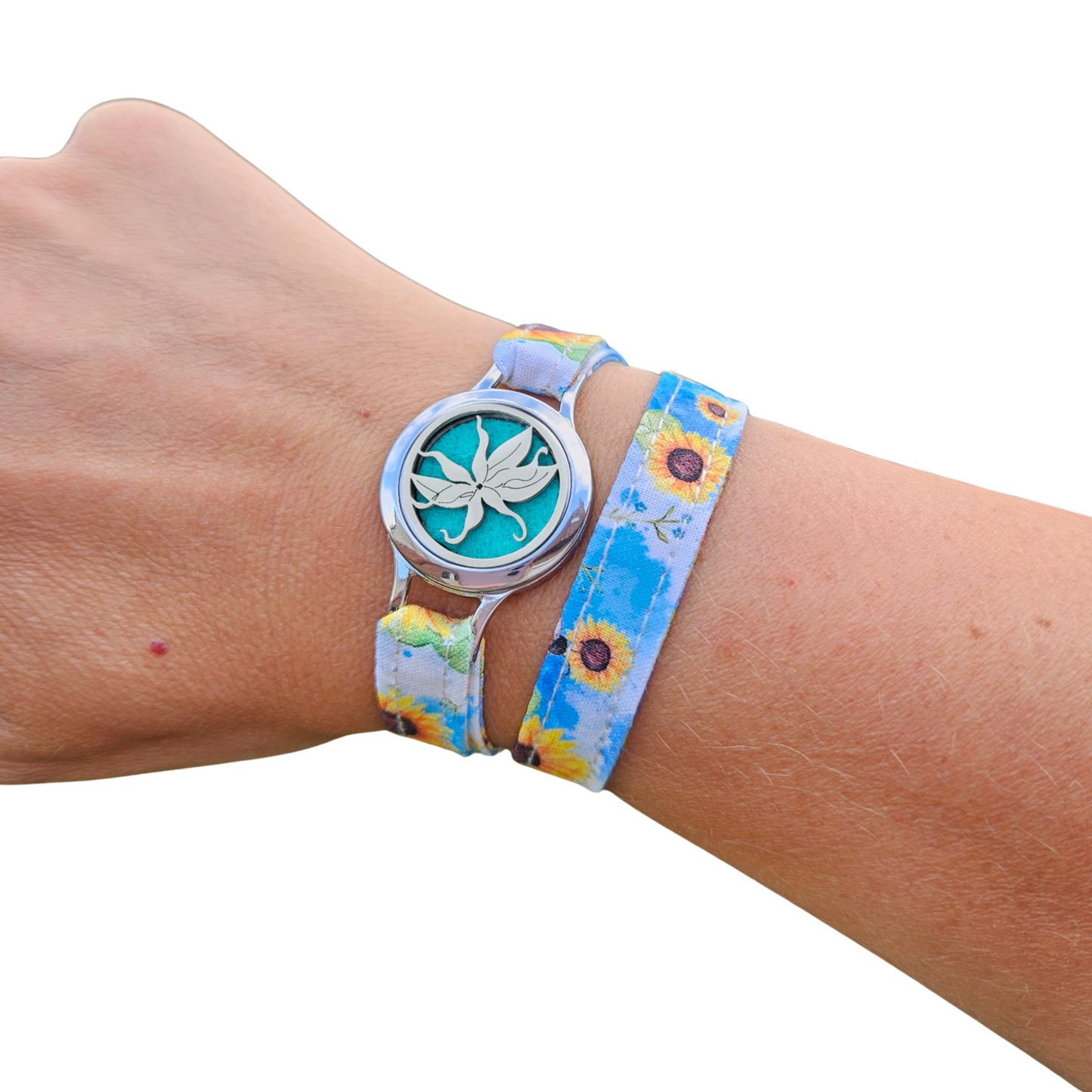 Bracelet parfumable FOREVEHER tissu Tournesol avec médaillon Fleur Ylang Ylang – bijou personnalisable et fleuri