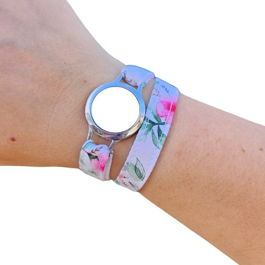 Bracelet fleuri rose poétique – tissu interchangeable Foreveher avec support médaillon vide