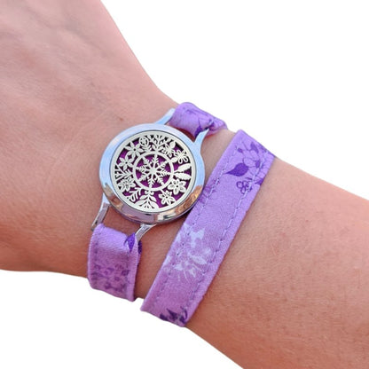 Bracelet FOREVEHER avec tissu Lavande rêveuse et médaillon Flocon d’Éternité – bijou interchangeable et symbolique