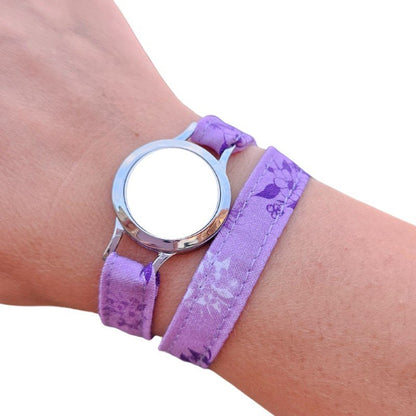 Bracelet lavande violet rêveur – tissu Foreveher avec support médaillon argenté